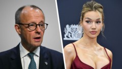 Der deutsche Bundeskanzler Friedrich Merz (l.) wird von Shirin David in ihrem neuesten Song für ...