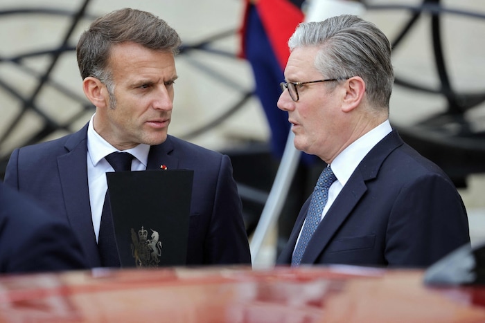 French President Emmanuel Macron and British Prime Minister Keir Starmer on the sidelines of the ...