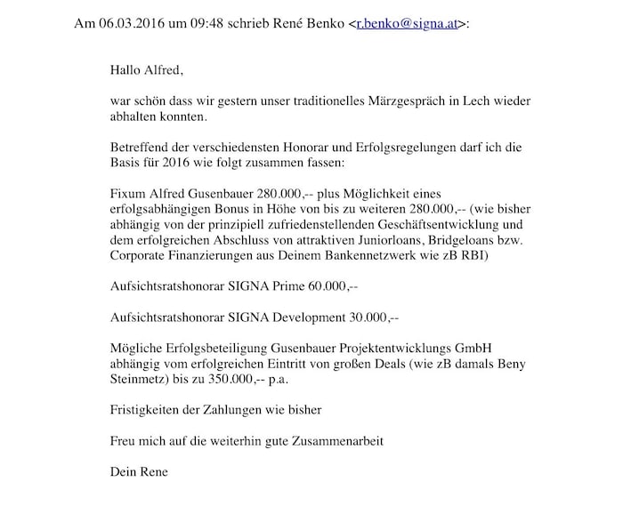 Benko-Mail an Gusenbauer, März 2016.