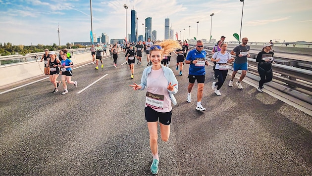 Jana kurz nach dem Start auf der Wiener Reichsbrücke.