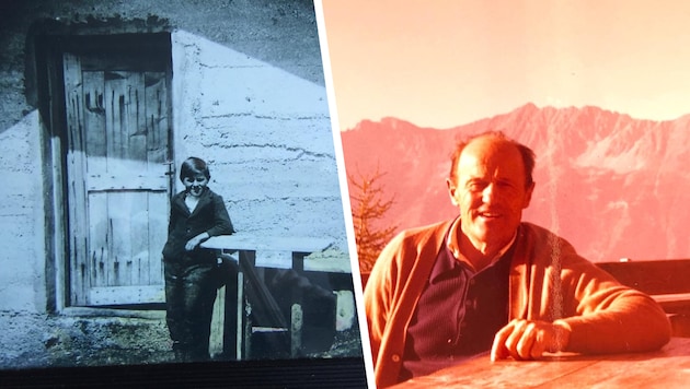 Josef Peer als Bub und in späteren Jahren. Auf den Bergen fühlte er sich zeitlebens wohl.