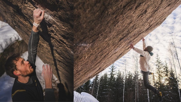 Nicolai Uznik versucht sich aktuell am „Burden of Dreams“-Boulder in Finnland.