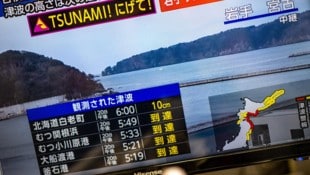 Für die rot markierten Gebiete wurde eine Tsunami-Warnung ausgesprochen.