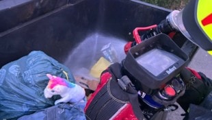 Der brennende Müllcontainer. 