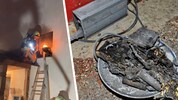 Feuerwehreinsatz nach dem Brand eines Akkus, der danach ganz verschmort war.