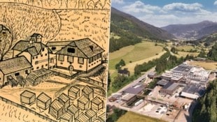 Das Firmengelände 1906 und heute: Leeb ist stets der Region treu geblieben.