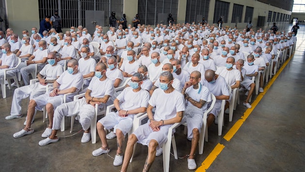 Die Angeklagten nahmen per Videokonferenz im Mega-Hochsicherheitsgefängnis „CECOT“ an der ...