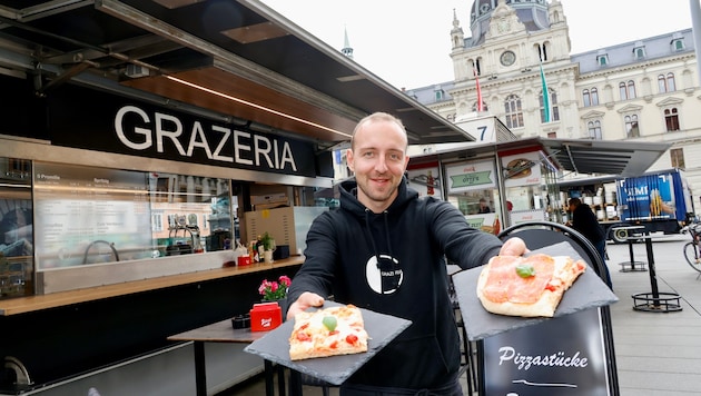 Bei Lukas Leopold am Grazer Hauptplatz gibt es Pizza, Aperol und Prosecco.