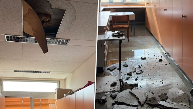 So sieht es nach dem Unwetter in der Mittelschule St. Peter aus.