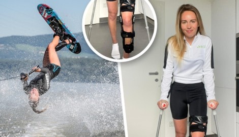 Nici Kuhn stürzte beim Wasserski und verletzte sich am Knie.