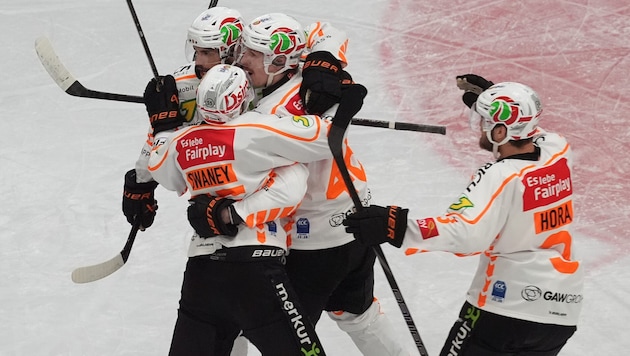 The Graz99ers players celebrate winning the ICE championship title ...