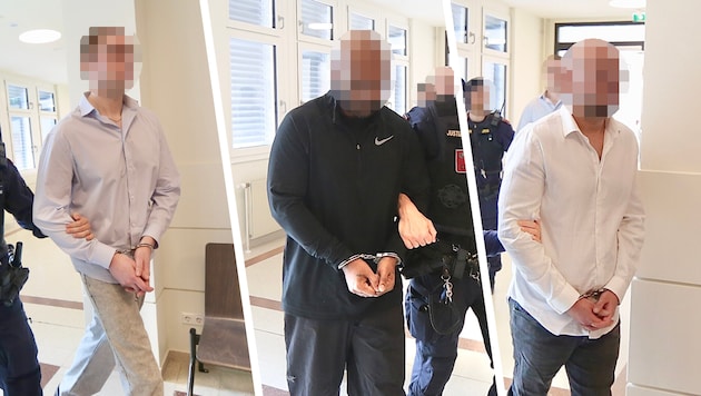 Von links nach rechts: Die zwei Niederländer (26 und 35) und der Wiener Juwelier vor Gericht in ...