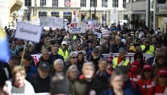 Der lange Protestzug zog sich durch die St. Pöltner Innenstadt bis zum Landhaus.