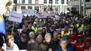 Der lange Protestzug zog sich durch die St. Pöltner Innenstadt bis zum Landhaus.