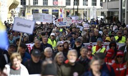 Der lange Protestzug zog sich durch die St. Pöltner Innenstadt bis zum Landhaus.