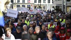 Der lange Protestzug zog sich durch die St. Pöltner Innenstadt bis zum Landhaus.
