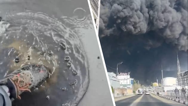 Über der Stadt Tuapse gab es gigantische Rauchwolken, schwarzer Regen fiel vom Himmel.