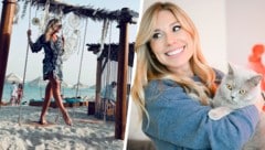 Die Moderatorin mit ihrer Katze „Lilly“ (re.) – sowie im Urlaub