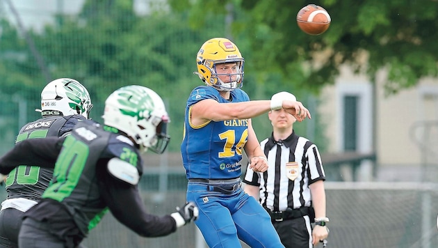 Der Steirer Bastian Steinmair (re.) ist der erste österreichische Giants-Quarterback seit 2016.