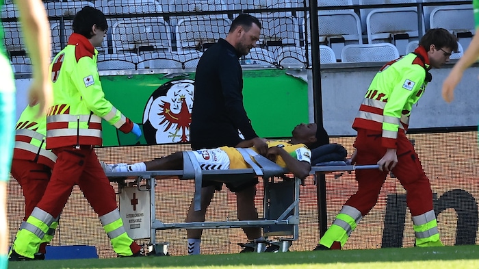 Ried’s Evan Eghosa had to be carried off the field.
