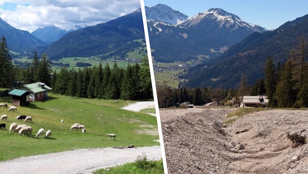 Vor der Mure weideten bei der Alm Schafe, heute sieht es dort aus wie nach einem ...