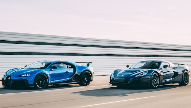 Autos von Bugatti (links) und Rimac (rechts) fahren künftig ohne Beteiligung von Porsche.