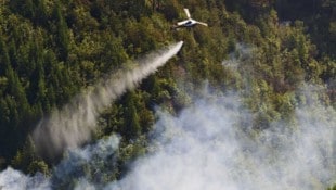 Mehrere Hubschrauber sind im Bereich Mühlbachkogel im Löscheinsatz. 