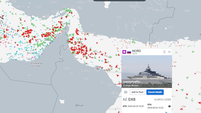Dieser Screenshot von MarineTraffic zeigt die Position der Megajacht am Montagmorgen.,