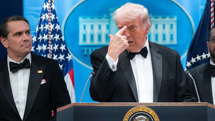 Shortly after the incident, Trump—still in his tuxedo—held a press conference.
