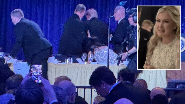 Nachdem Trump in Sicherheit gebracht worden war, flüchtete Erika Kirk unter Tränen aus dem Saal.