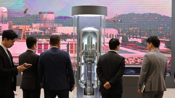 Ein Mini-Reaktor wird bei einer Messe in Südkorea ausgestellt.
