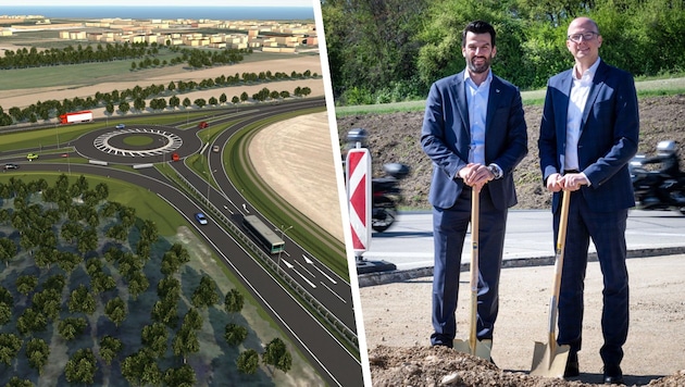 Landesvize Udo Landbauer und ASFINAG-Chef Andreas Fromm beim Spatenstich für das Projekt AST ...