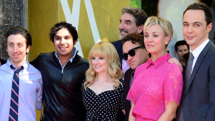 Die Stars der „Big Bang Theory“ von links nach rechts: Simon Helberg, Kunal Nayyar, Melissa ...