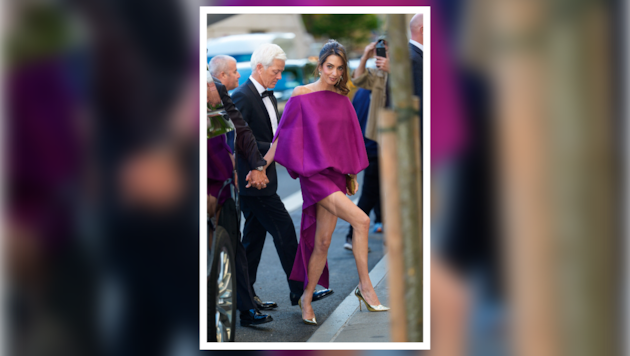Glamour-Auftritt mit George Clooney in New York – Amal Clooney sorgte in einem fuchsiafarbenen ...