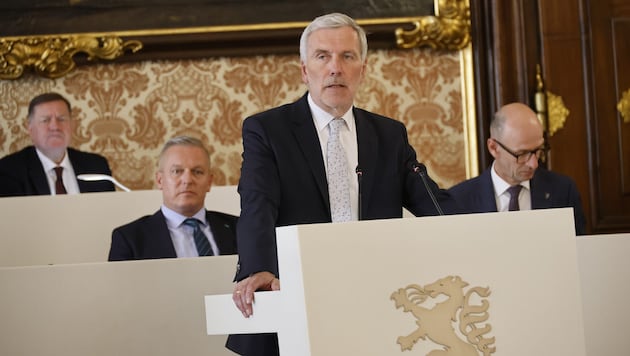 Rechnungshofdirektor Heinz Drobesch bei seiner ersten Rede im Landtag.