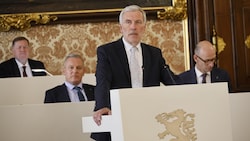 Rechnungshofdirektor Heinz Drobesch bei seiner ersten Rede im Landtag. 