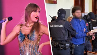 Schwer bewacht, wird Beran A. am ersten Prozesstag im Landesgericht Wiener Neustadt (NÖ) ...