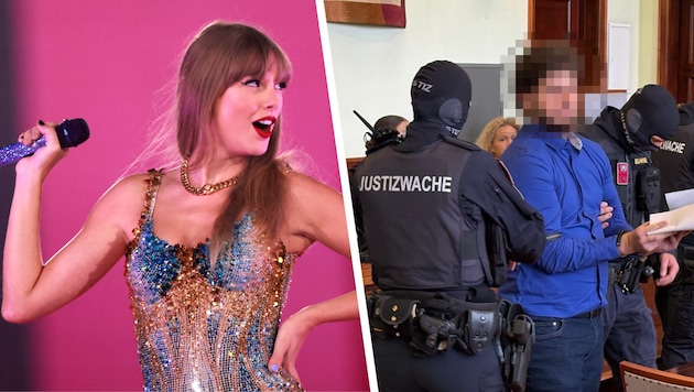 Schwer bewacht, wird Beran A. am ersten Prozesstag im Landesgericht Wiener Neustadt (NÖ) ...