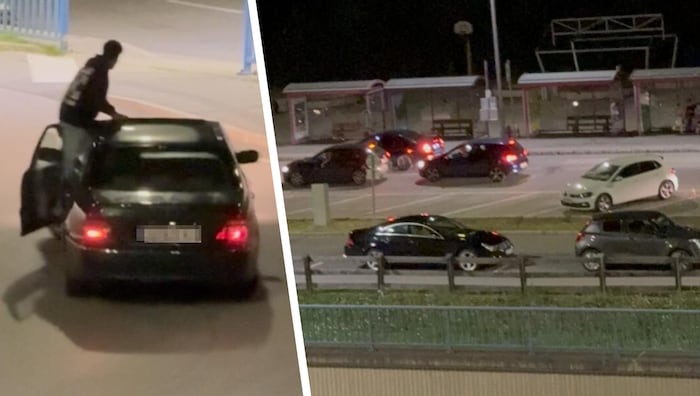 Im offenen Auto stehend werden quietschend die Runden gedreht.