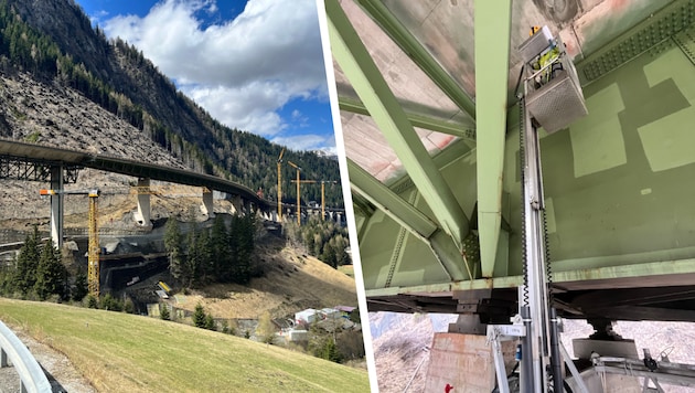 Die Luegbrücke (li.) und die Perspektive von unten bei der Inspektion.