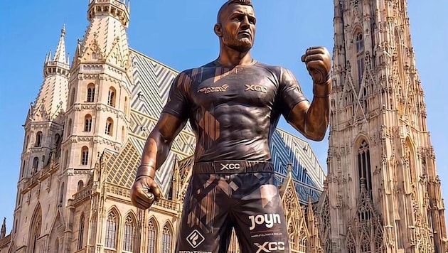 Nur scheinbar wirbt am Stephansplatz eine Riesen-Statue für das XCC-Event.