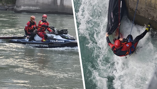 In Elbigenalp holten die Wasserretter das Schlauchboot aus dem Lech (rechts). In Innsbruck ...