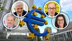 Die Bankenchefs Nikolaus Juhasz, Georg Bucher, Martin Schaller und Monika Cisar-Leibetseder (von ...