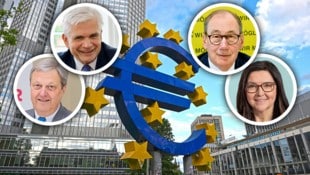 Die Bankenchefs Nikolaus Juhasz, Georg Bucher, Martin Schaller und Monika Cisar-Leibetseder (von ...