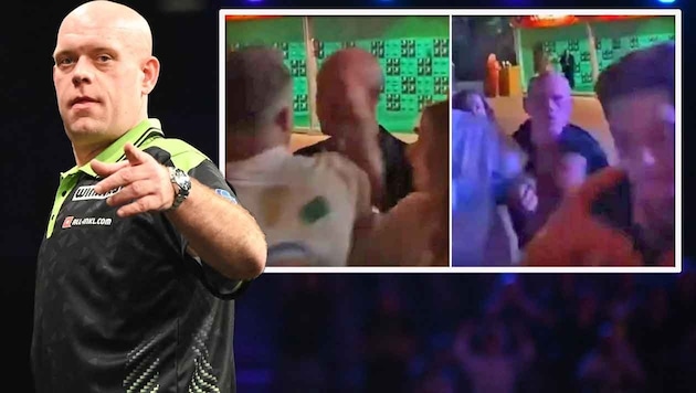 Szenen einer unangenehmen Begegnung: Michael van Gerwen wird ins Gesicht geschlagen.