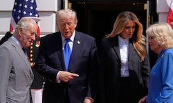 Von links: König Charles III., US-Präsident Donald Trump, seine Ehefrau Melania und Königin ...