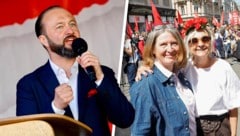 Max Lercher (SPÖ) heizte bei seiner Rede ein, Elke Kahr (KPÖ, mit Claudia Klimt-Weithaler) zog ...