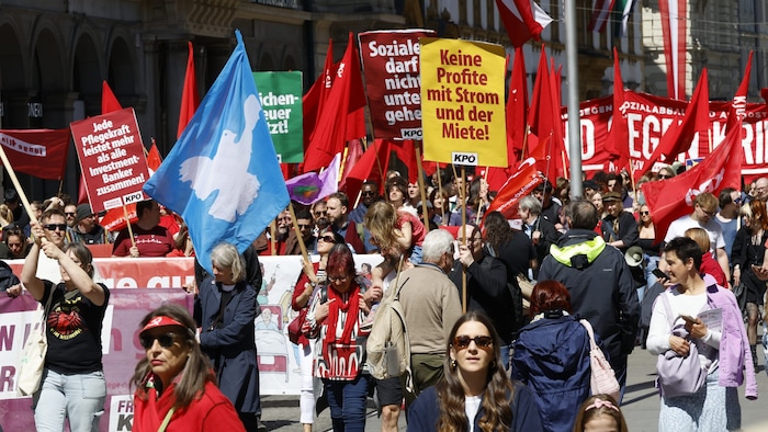 Der Demo-Zug in der Grazer Herrengasse