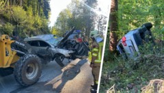 Das komplett demolierte Auto wurde von den Einsatzkräften geborgen.