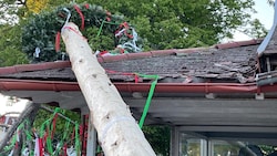 In Niederösterreich – wie hier in Bockfließ, wo der umgeschnittene Maibaum auf eine Mühle ...